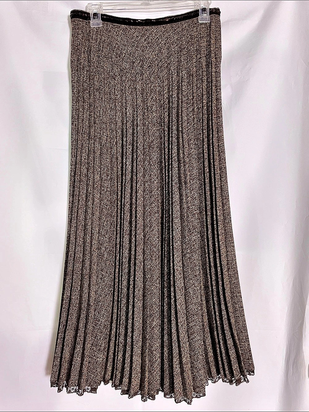 Vintage e-col-o-gie Pleated Sequin Waistline Maxi Skirt in Brown Size 6 - Picture 2 of 10